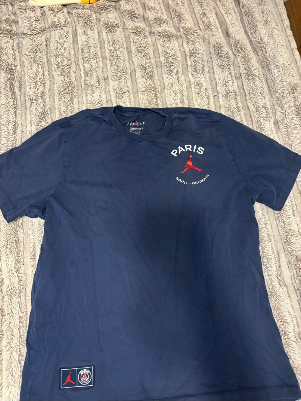 Jordan Navy Short Sleeve Tee with Red Jumpman and Paris Crest